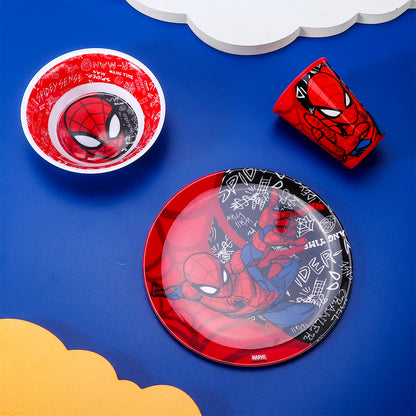 Spiderman Urban Web 3 Pcs Melamine Set W/O Rim (Plate, Bowl & Tumbler 260 Ml), BPA free