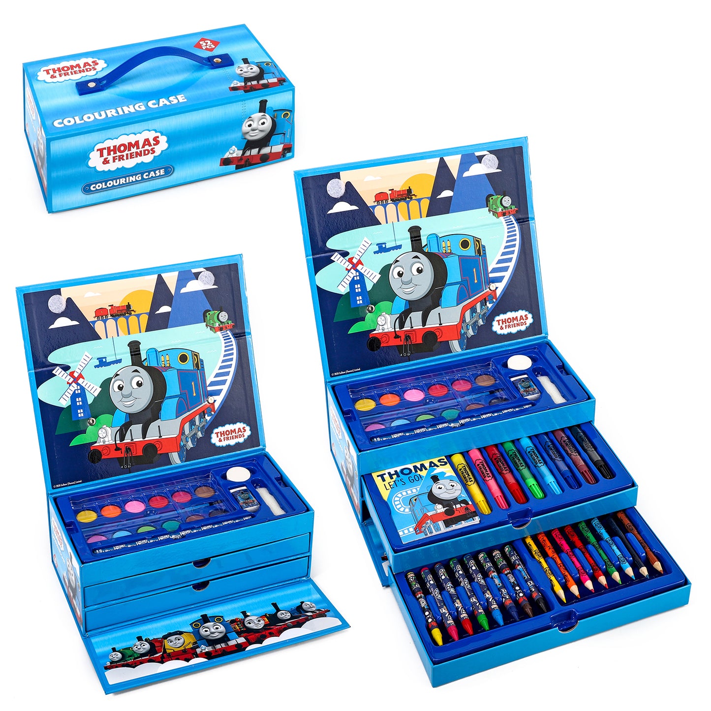 Thomas the Tank Engine 52pc Kids Colouring Sets with Watercolour Felt Tip Pens Crayons and Pencils Travel Set for Children