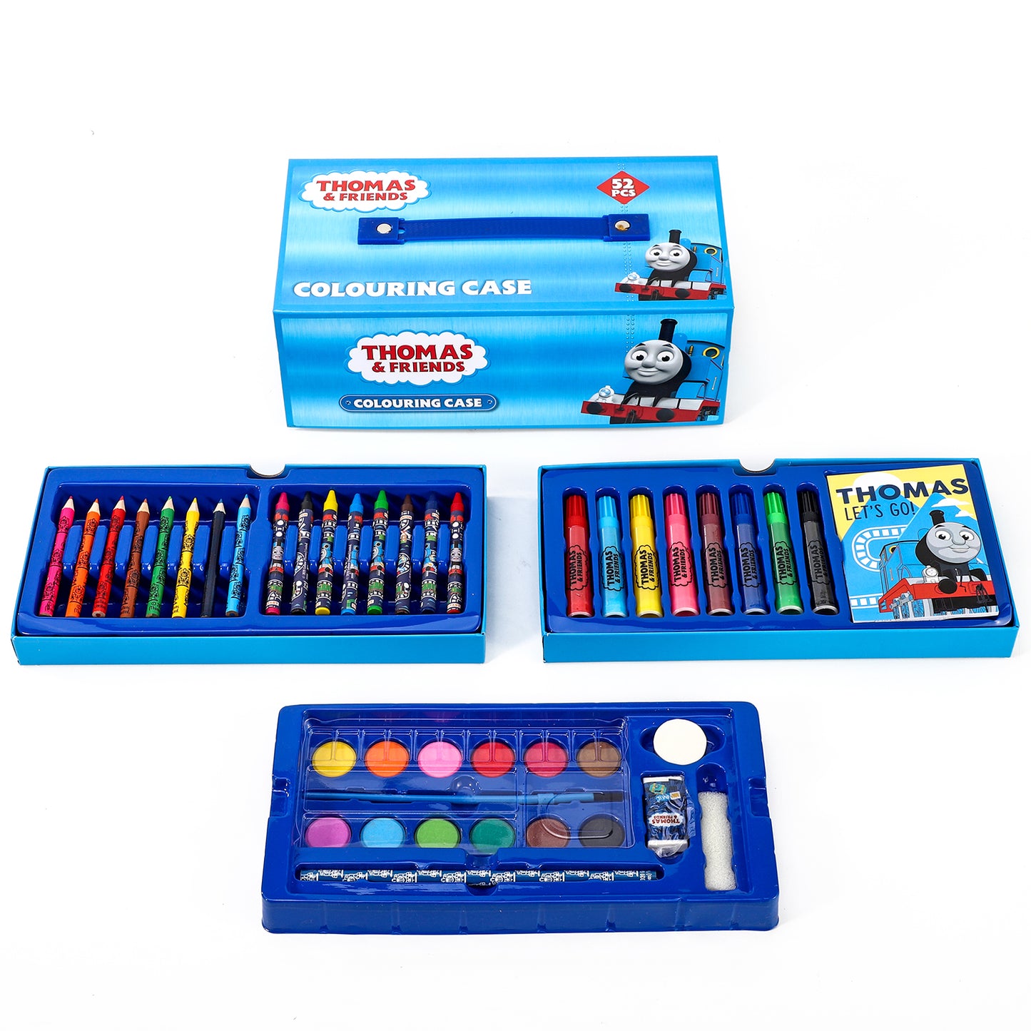 Thomas the Tank Engine 52pc Kids Colouring Sets with Watercolour Felt Tip Pens Crayons and Pencils Travel Set for Children