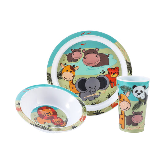 Animal 3Pcs Coloured Dining Set - Plate, Bowl and Tumbler Dinnerware Set for Children, BPA Free