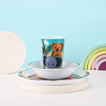 Animal 3Pcs Coloured Dining Set - Plate, Bowl and Tumbler Dinnerware Set for Children, BPA Free