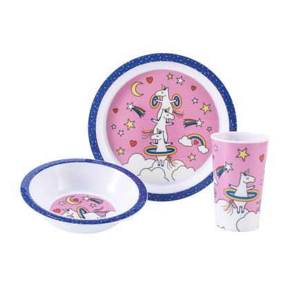 Unicorn 3Pcs Coloured Dining Set - Plate, Bowl and Tumbler Dinnerware Set for Children, BPA Free