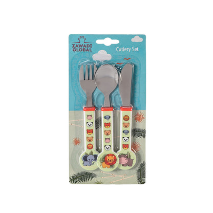 Animal Children's Kids 3pcs Stainless Steel Cutlery Utensil Set, Knife Fork Spoon