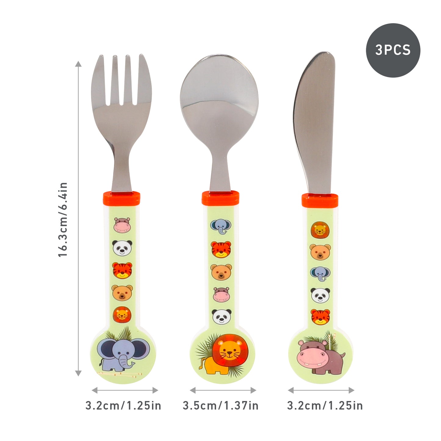 Animal Children's Kids 3pcs Stainless Steel Cutlery Utensil Set, Knife Fork Spoon