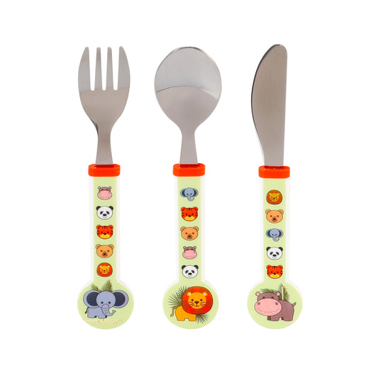 Animal Children's Kids 3pcs Stainless Steel Cutlery Utensil Set, Knife Fork Spoon