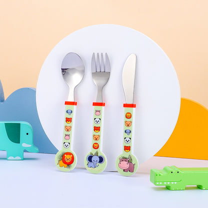 Animal Children's Kids 3pcs Stainless Steel Cutlery Utensil Set, Knife Fork Spoon