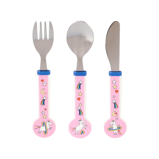 Unicorn Children's Kids 3pcs Stainless Steel Cutlery Utensil Set, Knife Fork Spoon