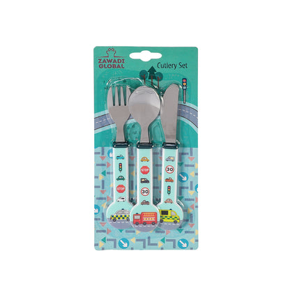 Vehicles Children's Kids 3pcs Stainless Steel Cutlery Utensil Set, Knife Fork Spoon