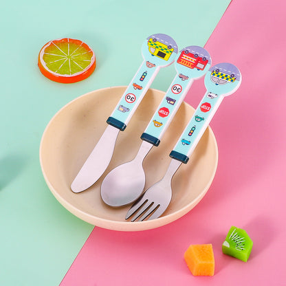 Vehicles Children's Kids 3pcs Stainless Steel Cutlery Utensil Set, Knife Fork Spoon