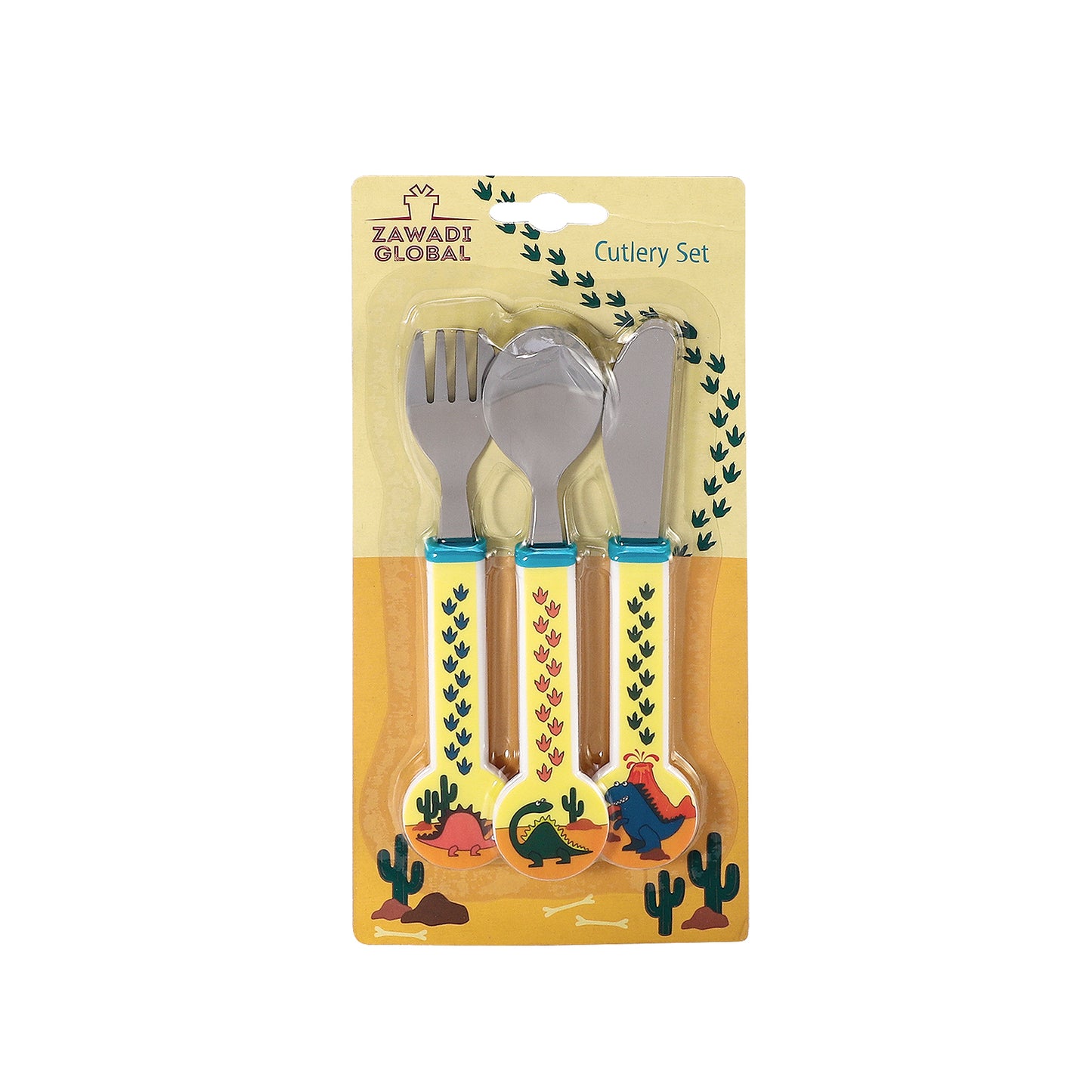 Dinosaurs Children's Kids 3pcs Stainless Steel Cutlery Utensil Set, Knife Fork Spoon