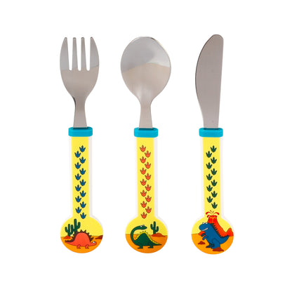 Dinosaurs Children's Kids 3pcs Stainless Steel Cutlery Utensil Set, Knife Fork Spoon