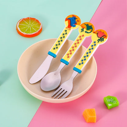 Dinosaurs Children's Kids 3pcs Stainless Steel Cutlery Utensil Set, Knife Fork Spoon