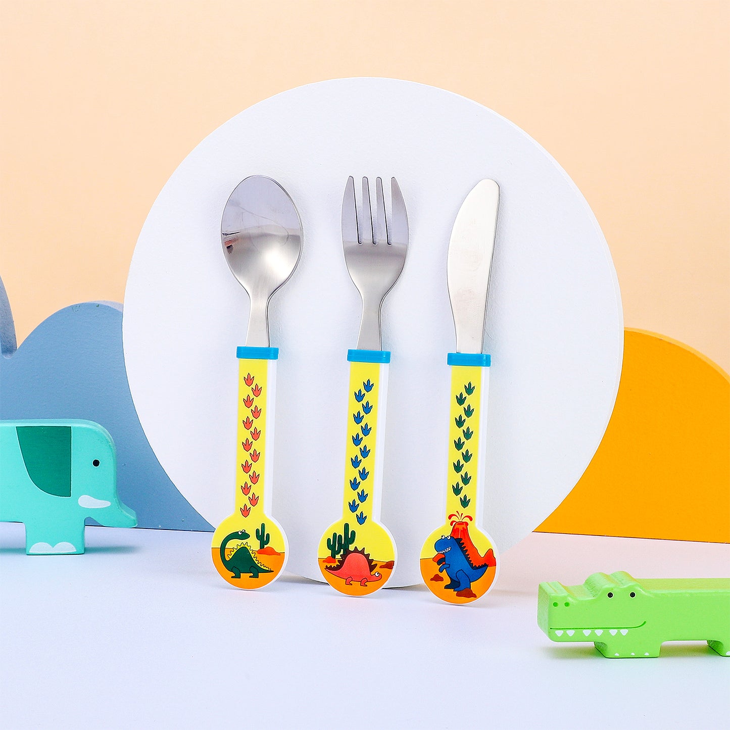 Dinosaurs Children's Kids 3pcs Stainless Steel Cutlery Utensil Set, Knife Fork Spoon